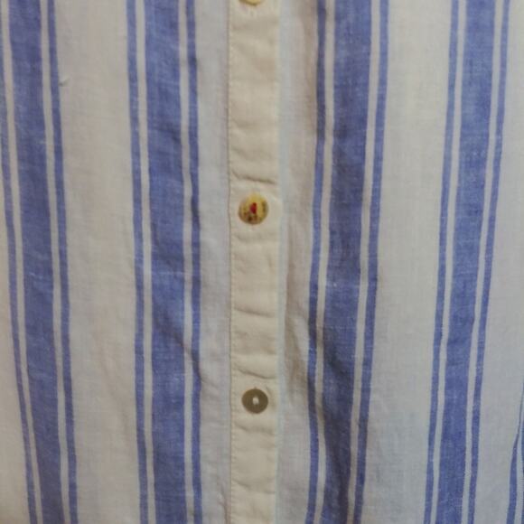 Antibes Blanc Linen  Blue White Stripe Collared Button Down Tunic Shirt Size M - Picture 4 of 9